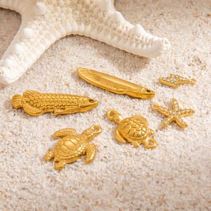 1 Pair Simple Series Daily Turtle Stainless Steel Gold Color DIY Women's Pendants h5 Picture2