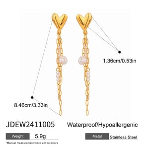 1 Pair Luxurious Series Sweet Heart Tassel Exquisite Stainless Steel Gold Color Women's Drop Earrings h5 Picture2