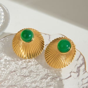 1 paar luxuriöse serie retro ringförmige edelstahl  vergoldet naturstein damen ohrstecker h5 