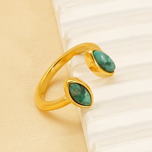1 pair classic series retro droplet titanium steel  gold plated women adjustable rings h5 Picture2