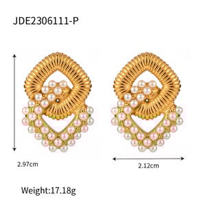 1 pair classic series elegant geometric stainless steel  gold plated artificial pearl women drop earrings h5