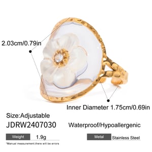 1 Paar Romantische Serie Süße Blume Edelstahl 18 Karat vergoldet Strass Damen verstellbare Ringe h5 
