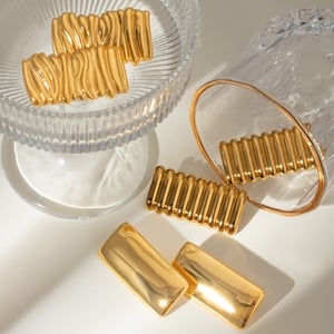 1 Paar Simple Series Einfache geometrische Titanstahl 18 Karat vergoldete Damen-Ohrstecker h5 Bild2