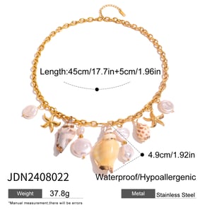 1 Stück Simple Series Vacation Turtle Edelstahl 18 Karat vergoldete Muschel-Halsketten für Damen h5 