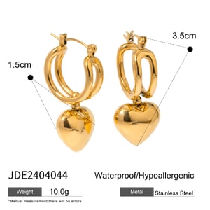 1 pair simple series classic heart stainless steel  gold plated women drop earrings h5