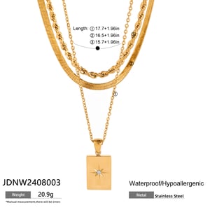 1 Stück Simple Series Lässige geometrische Edelstahl 18 Karat vergoldet Strass Damen mehrlagige Halsketten h5 