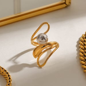 1 Paar Luxuriöse Serie Classic Line Edelstahl vergoldete Einzelringe für Damen h5 Bild2