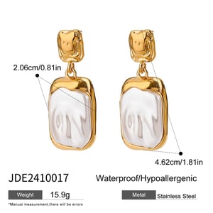 1 Pair Luxurious Series French Retro Block Stainless Steel Gold Color Elegant Women's Drop Earrings h5