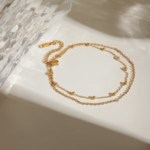 accessoires neue europäische und amerikanische nischenmode allgleiches 18 karat gold edelstahl doppelschicht runde perlenkette fußkettchen schmuck weiblich h5 Bild2