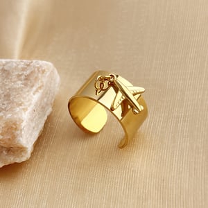 1 Piece Designable Series Daily Airplane Dangle Stainless Steel Gold Color Women's Adjustable Rings h5