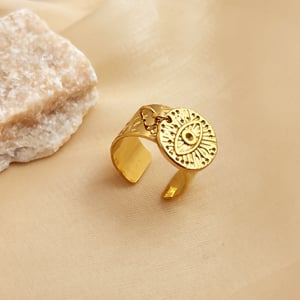 1 Stück Simple Series Retro Eye Edelstahl Goldfarbene verstellbare Damenringe h5 