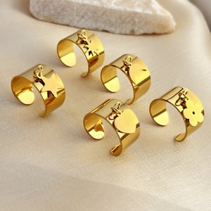 1 Piece Designable Series Chic Flower Dangle Stainless Steel Gold Color Women's Adjustable Rings h5 Picture2