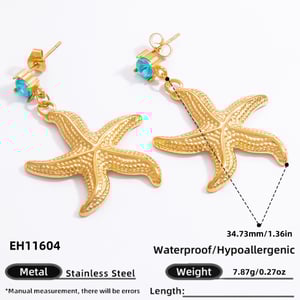 1 Pair Romantic Series Vacation Starfish Exaggerated Stainless Steel Gold Color Women's Drop Earrings h5