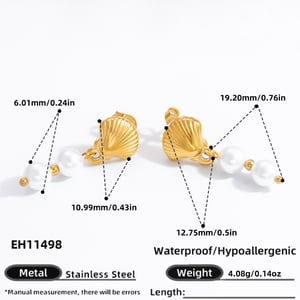 1 Pair Graceful Series Elegant Conch Shape Beads Stainless Steel Gold Color Women's Drop Earrings h5