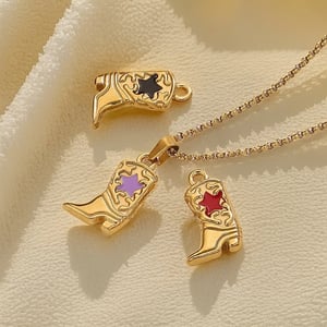 1 Piece Fashionable Series Retro Boot Shape Stainless Steel Gold Color Women's Pendants h5 Picture2