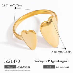1 Piece Romantic Series Edgy Heart Shape Sentimental  Stainless Steel Gold Color Women's Adjustable Rings h5