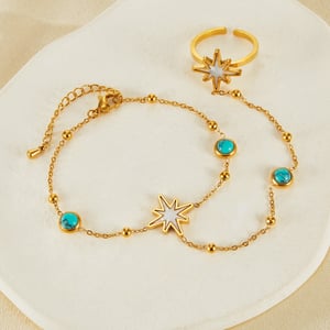 1 Piece Designable Series Daily Star Stainless Steel Gold Color Women's Chain Bracelets With Ring h5 Picture2