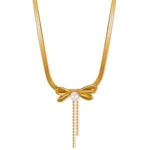 1 Piece Simple Series Daily Bow Knot Stainless Steel   Gold Color  Women's Pendant Necklaces h5
