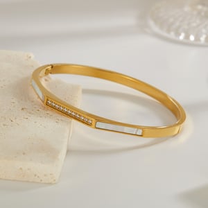 1 Piece Designable Series Retro Circle Stainless Steel Gold Color Women's Bangles h5 Picture2