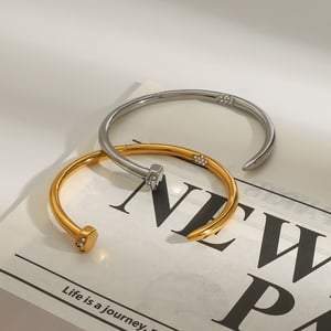 1 Piece Modern Series Classic Annular Nail Stainless Steel Gold Color Women's Bangles h5 Picture2