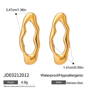 1 pair classic series  irregular oval stainless steel gold color women's stud earrings h5