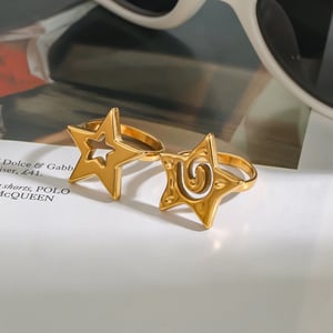 1 Piece Designable Series Retro Pentagram Shape Openwork Craft Stainless Steel Gold Color Women's Single Rings h5 Picture2
