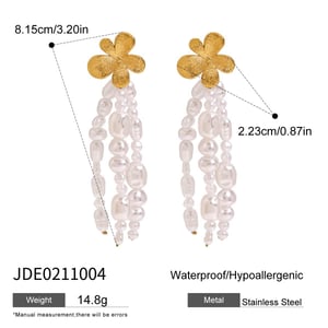 1 Pair Classic Series Elegant Flower Tassel Stainless Steel Gold Color Women's Drop Earrings h5