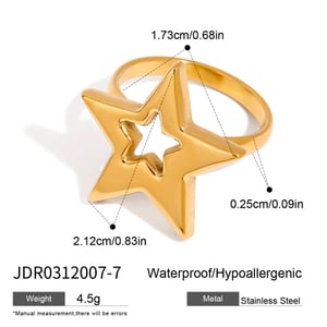 1 Piece Designable Series Retro Pentagram Shape Openwork Craft Stainless Steel Gold Color Women's Single Rings h5