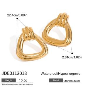 1 par de pendientes triangulares de acero inoxidable dorados de estilo europeo y americano para mujer. h5 
