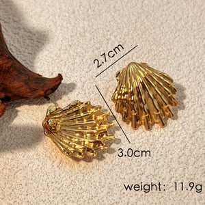 1 Pair Sea Shell Stainless Steel Gold Color Women's Stud Earrings h5