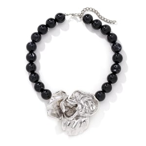 1 Piece Vintage Dimensional Exaggerated Silver Large Flower Women's Beaded Necklaces h5