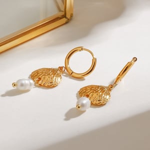 1 Pair Simple Series Personality Turtle Stainless Steel   Gold Color  Artificial Pearl Women's Drop Earrings h5 Picture2