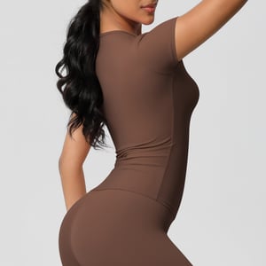 1 Piece Solid Color Skinny Athletic Cycling Yoga T-Shirt Women’s Sport Cloth h5 Picture2