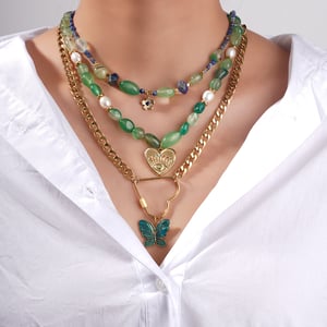 1 Piece Statement-making Series Natural Flower Stainless Steel Gold Color Green Natural Stone Women's Beaded Necklaces h5 Picture2