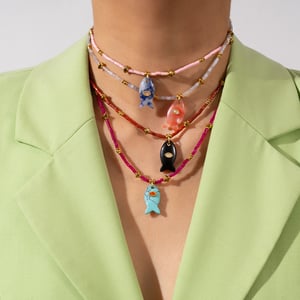 1 Piece Polychrome Series Vacation Fish Stainless Steel Gold Color Natural Stone Women's Beaded Necklaces h5 Picture2