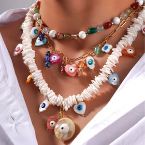 1 Piece Delicate Series Vacation Eye Pattern Natural Shell Stainless Steel Gold Color Women's random Beaded Necklaces h5 Picture2
