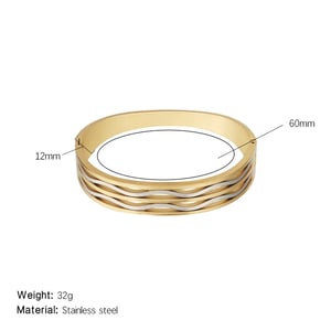 1 Piece Modern Series Casual Wave Strip Stainless Steel Gold Color Women's Bangles h5