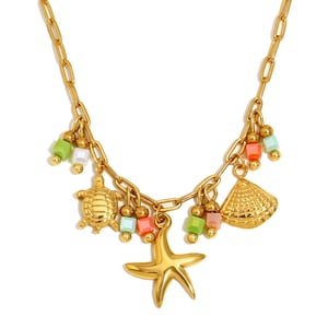 Starfish & Turtle Stainless Steel Gold Color Pendant Necklaces h5