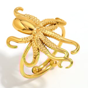 Octopus Stainless Steel Gold Color Adjustable Rings h5