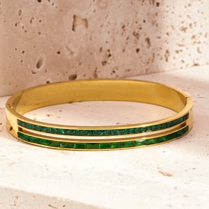 1 Piece Luxurious Series Simple Double Lines Stainless Steel Gold Color Women's Bangles h5 Picture2