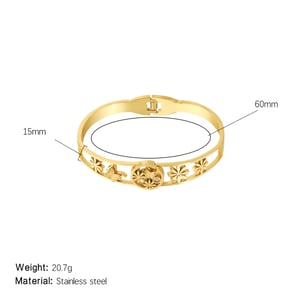 1 Piece Sophisticated Series Natural Flower & Butterfly Stainless Steel Gold Color Women's Bangles h5