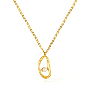 1 Stück Simple Series Tägliche geometrische Edelstahl Goldfarbe Kunstperle Damen-Anhänger Halsketten h5