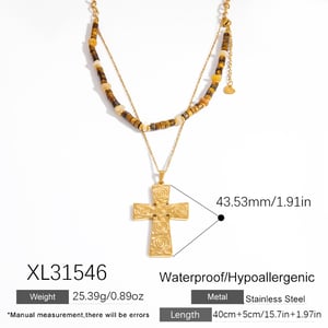 1 Stück Simple Series Retro Kreuz Edelstahl Gold Farbe Naturstein Damen Perlen Halsketten h5 
