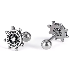 Pendientes de botón de acero inoxidable para hombre con diseño de timón simple de la serie Radiant h5 