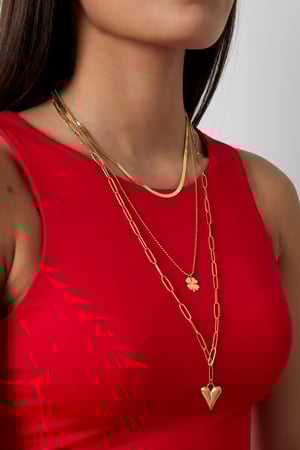 Dreireihige Halskette Kleeblatt und Herz - Goldfarben h5 Bild2