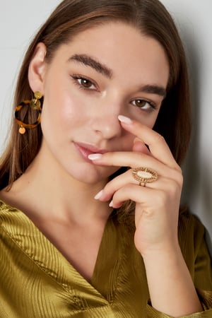 Ring vintage oblong with stone - Gold color/orange h5 Picture3