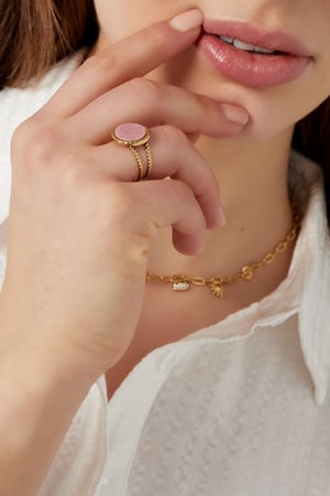 Ring round stone - Gold color/beige h5 Picture3