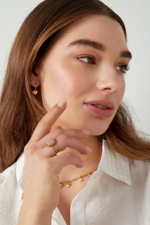 Ring round stone - Gold color/beige h5 Picture4