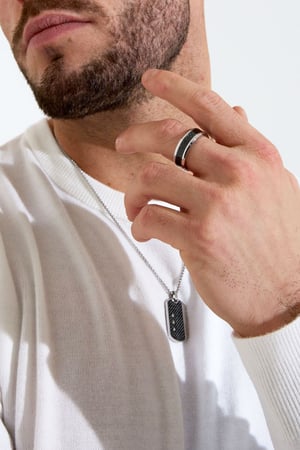 Men's ring zigzag - Silver color/black h5 Picture3
