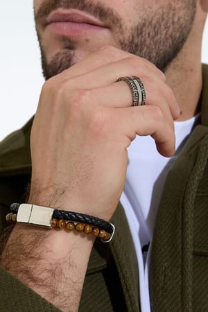 Men's ring with pattern - Silver color/black h5 Picture3